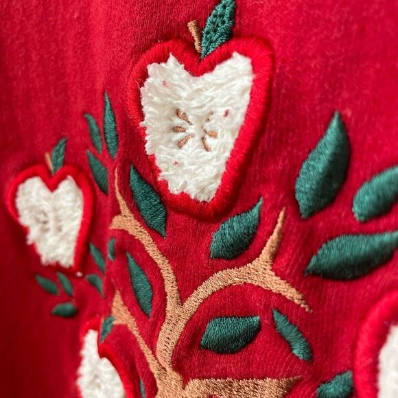 Vintage 90s Endless Design Sweatshirt Apple Tree Embroidered Teacher L - Picture 4 of 8